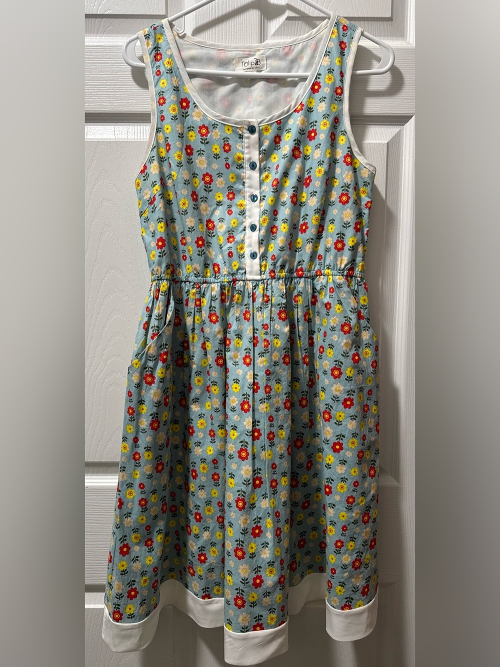 Light Blue Floral Button-Front Casual Sundress